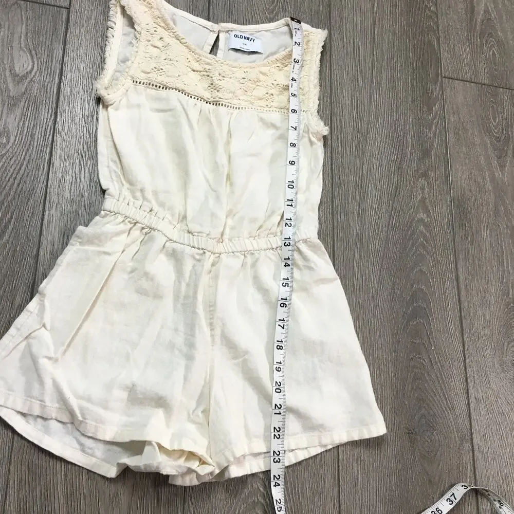 EUC Old Navy Sleeveless Crochet Romper Cream Girls M 8
